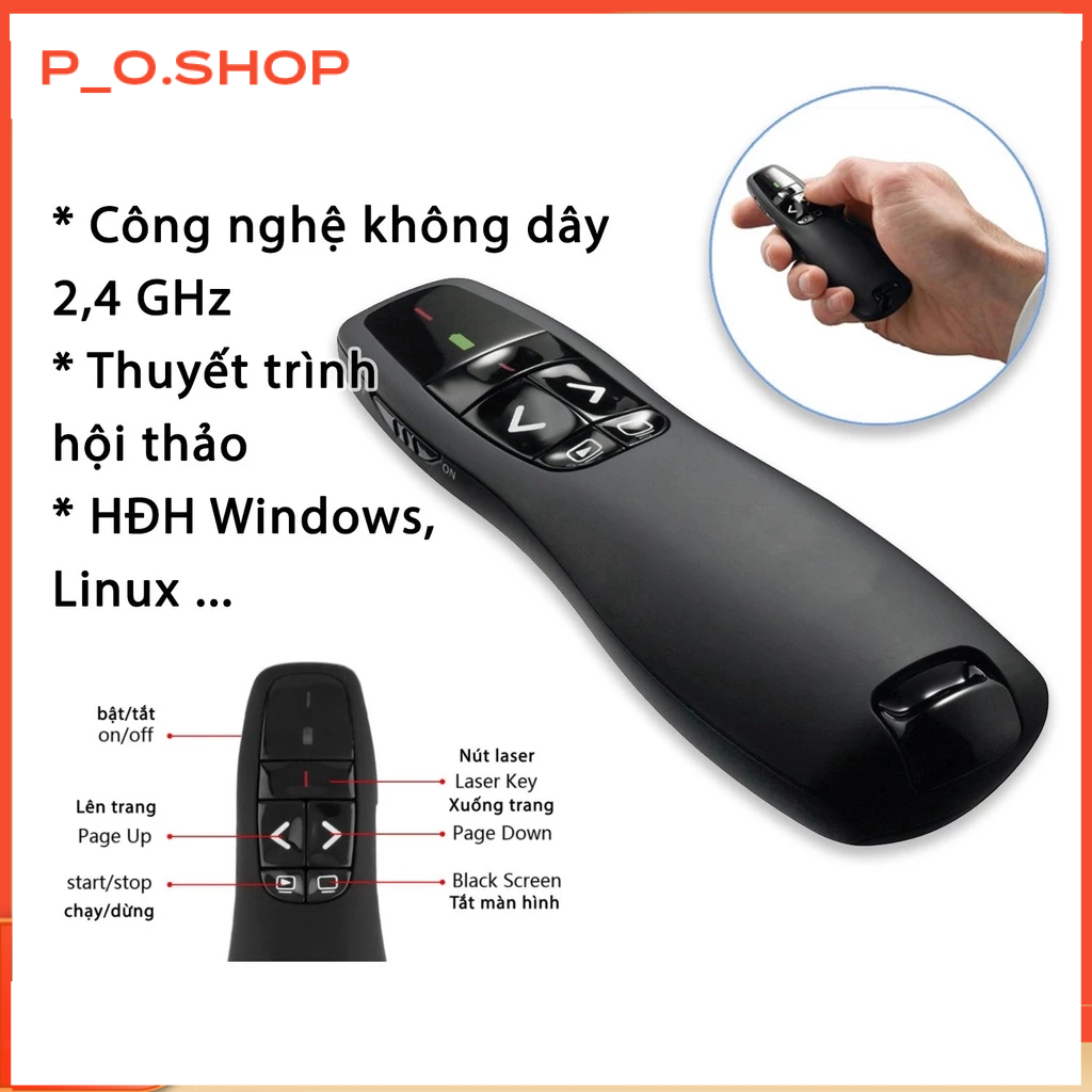 【🔥Rẻ】Bút Trình Chiếu Slide K400 PowerPoint Laser 2.4G. Bút Chỉ Máy Chiếu tia đỏ, Nút Ấn Nhạy
