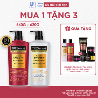 [Diện mạo mới] Combo Dầu Gội, Dầu Xả TRESemmé Keratin Smooth Keratinbond+ Cho Tóc Khô Xơ Rối Vào Nếp Suôn Mượt 640g,620g