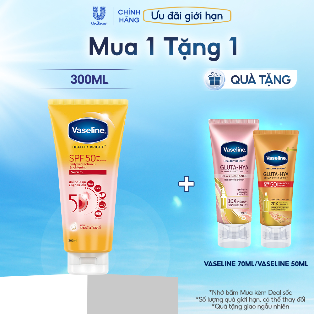 Chống nắng cơ thể Vaseline 50x bảo vệ da với SPF 50+ PA++++ giúp da sáng hơn gấp 2X 300ml