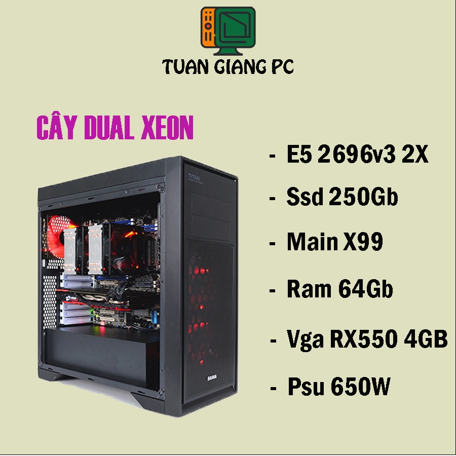 Bộ PC DUAL XEON, Main X99, E5 2696v3, VGA tùy chọn