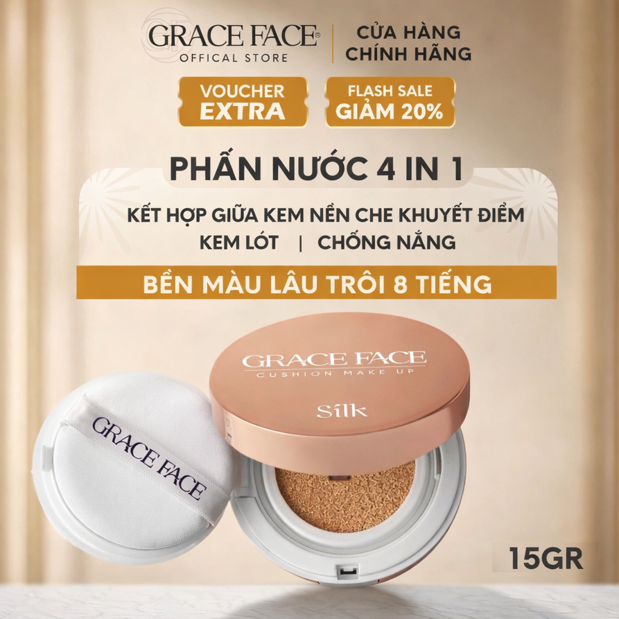 Phấn nước kiềm dầu che khuyết điểm Grace Face Silk Cushion Makeup SPF 40+ PA +++ 15g