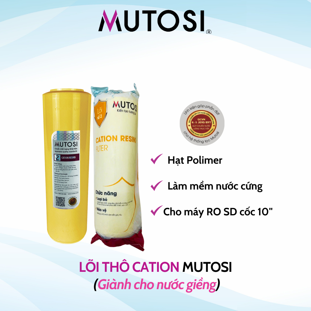 Lõi Số 2 Cation Ion Exchange Mutosi Làm Mềm Nước Cứng Hấp Thụ Canxi Dùng Cho Máy Lọc Nước RO