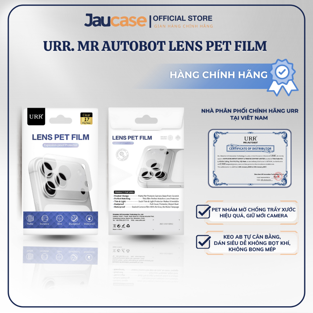 [CHÍNH HÃNG] URR. LENS PET FILM MIẾNG DÁN PET BẢO VỆ CỤM CAMERA CHỐNG TRẦY XƯỚC Dành Cho 17 PRO/ 17 