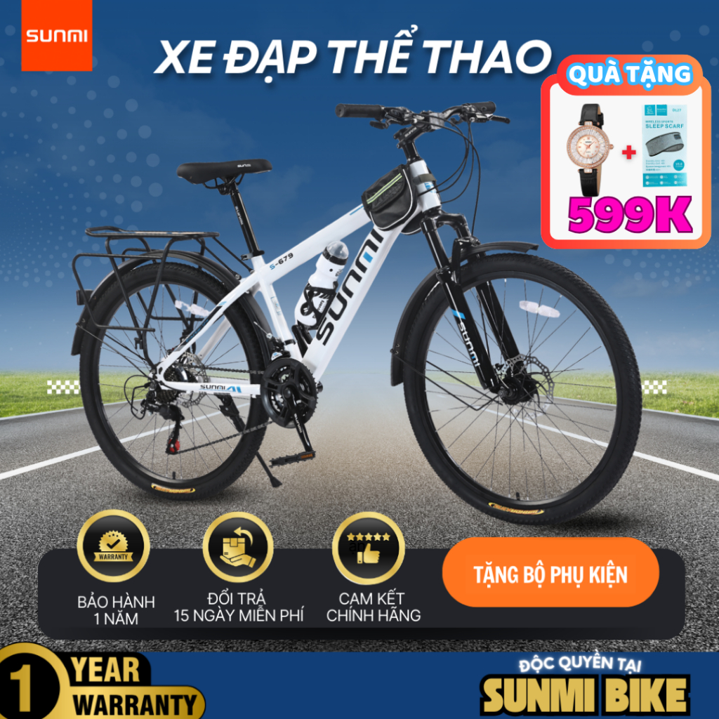 Xe Đạp Thể Thao Sunmi 26inch Địa Hình Leo Núi Khung Thép Carbon Cao Cấp Nam Nữ Tặng Kèm Baga