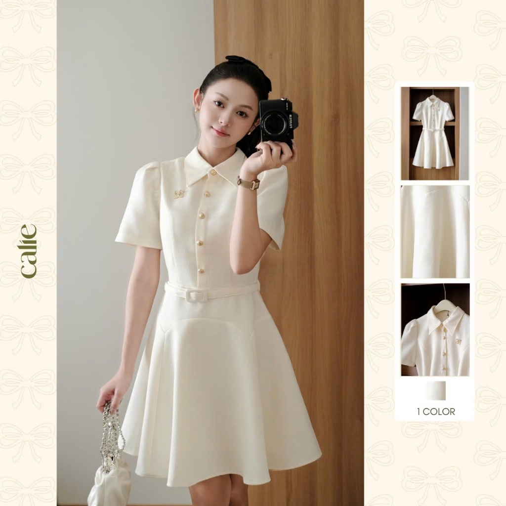 (Winter Chapter 1) Váy xoè dạ tweed cổ đức có đai, chất liệu cao cấp sang trọng thanh lịch thời trang nữ Calie VX332 | BigBuy360 - bigbuy360.vn