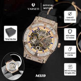 Đồng Hồ Nam Đồng Hồ Nam Cơ Varseti Dây Da Bọc Silicon Cao Cấp Bản Lộ Cơ Thông Lòng Viền Benzel Đính Đá Sang Trọng