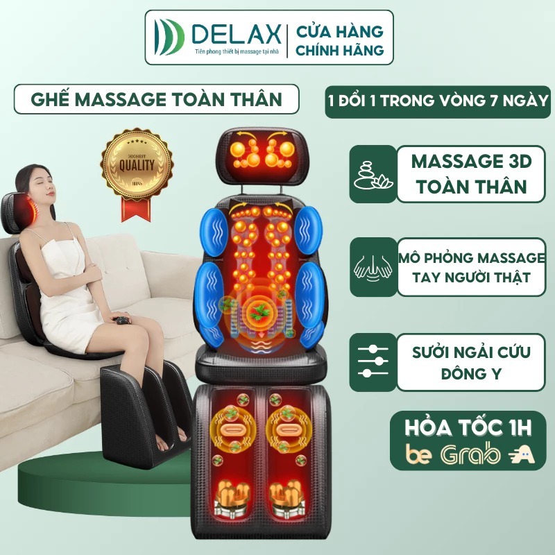 Đệm Massage Toàn Thân DELAX Cao Cấp Massage Toàn Thân, Cổ Vai Lưng Eo, Rung Đệm Mông, Nhiệt Ấm GMS05