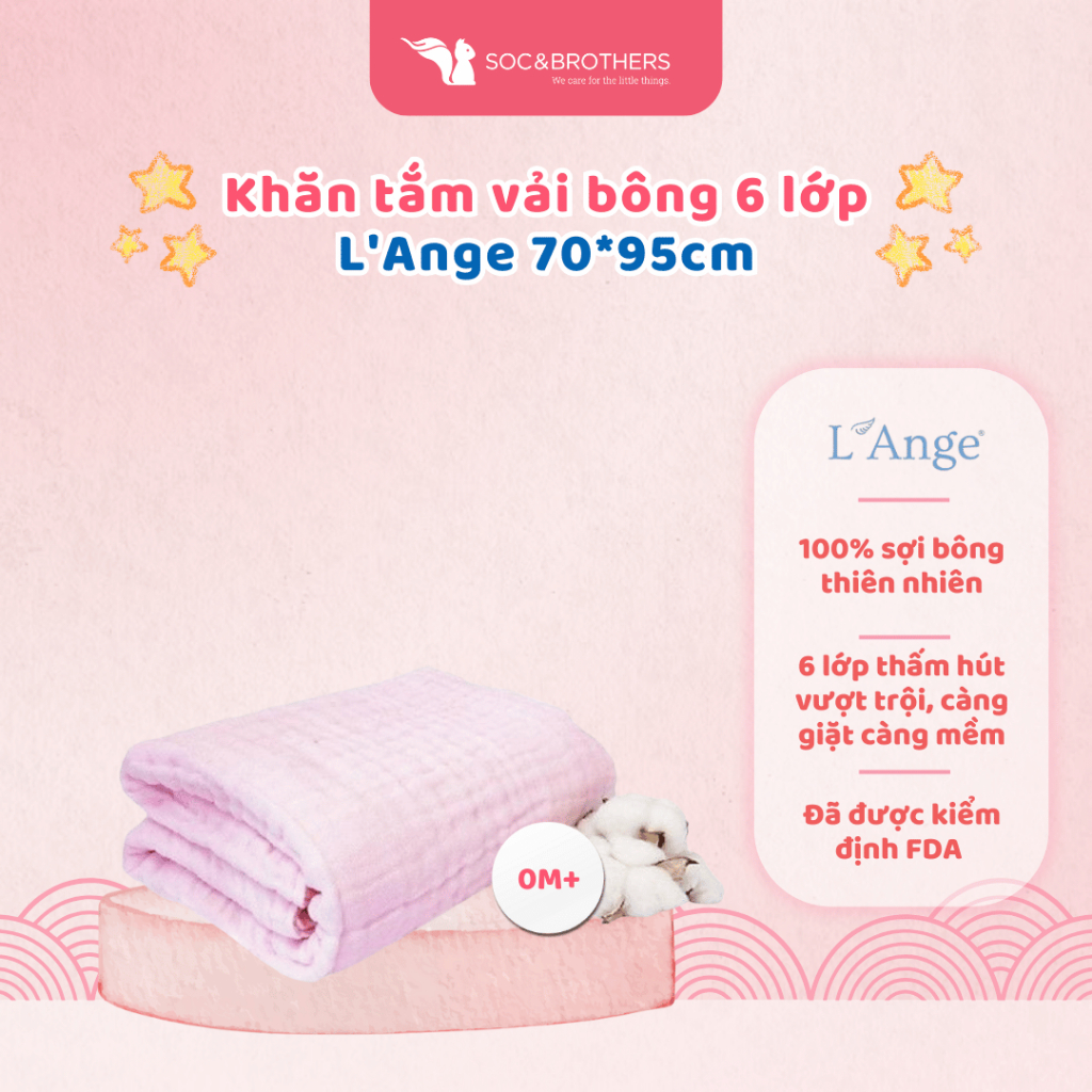 L’Ange Khăn tắm/Khăn quấn/Chăn đắp vải bông 6 lớp 70x95cm - socandbrothers