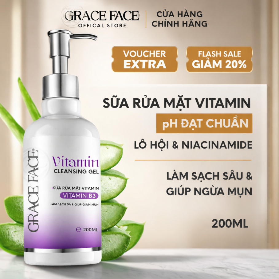 Sữa rửa mặt dịu nhẹ cho da dầu mụn, da nhạy cảm Grace Face dạng gel pH 5.5 200ml