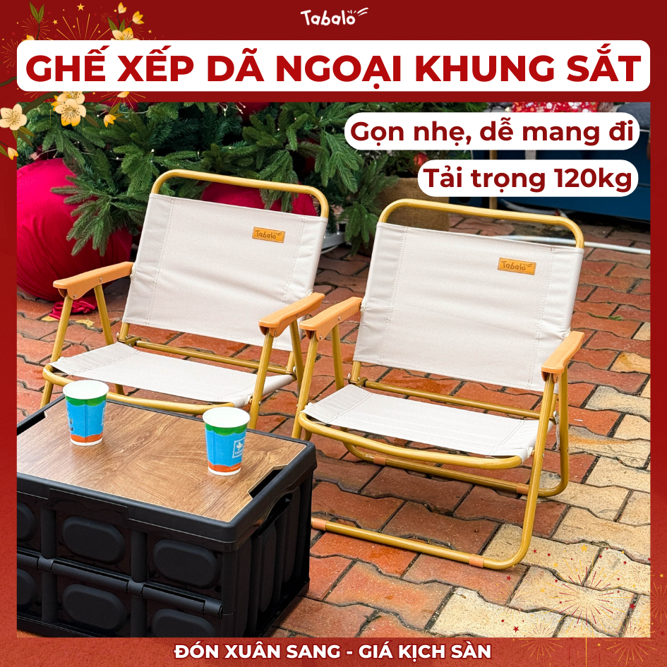 Ghế Xếp Dã Ngoại Tabalo, Ghế Gấp Gọn Khung Sắt Đa Năng Phù Hợp Quán Cà Phê Cắm Trại Chill Ban Công