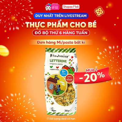 Mì nui ăn dặm hữu cơ hình chữ cái BioJunior cho bé từ 8 tháng tuổi 200g