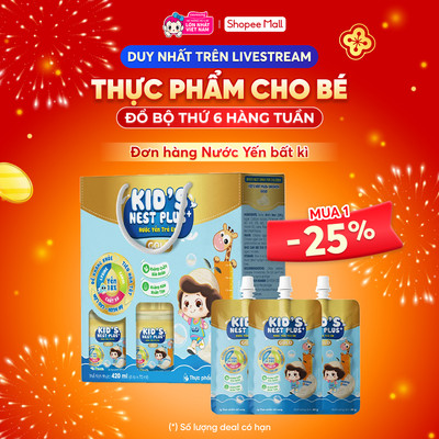 Nước Yến Kids Nest Plus+ Growth Gold Hương Tự nhiên (Lốc 6 tặng 3 túi)