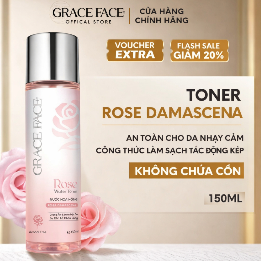 Nước hoa hồng cân bằng pH dưỡng ẩm se khít lỗ chân lông Grace Face Rose Water Toner 150ml