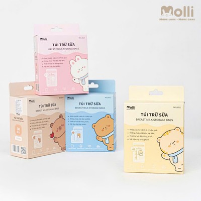 Hộp 30 túi trữ sữa Molli nhiều size hình thú xinh xắn cho bé KidsWorld khoá zip đôi KidsWorld