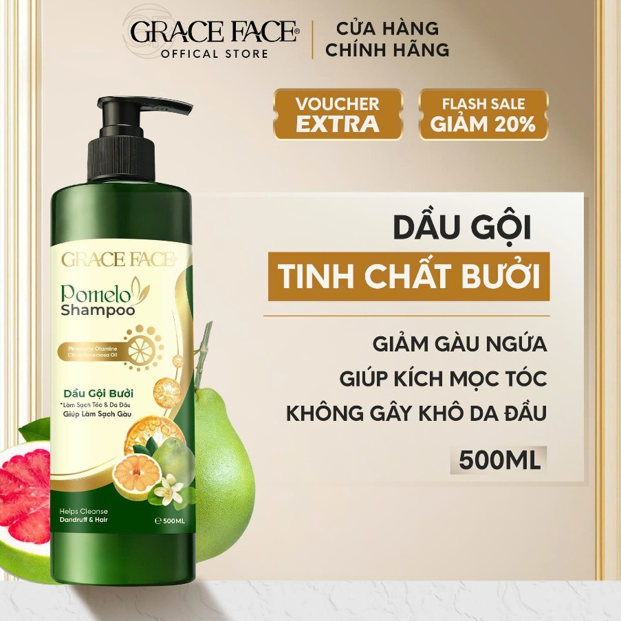 Dầu gội tinh chất bưởi giảm rụng tóc, kích thích mọc tóc & sạch gàu GRACE FACE 500ml