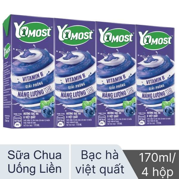 Sữa chua uống Yomost hương bạc hà và việt quất 170ml