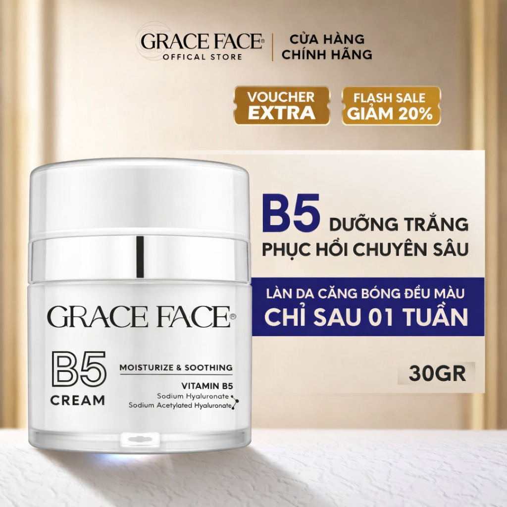 Kem dưỡng vitamin B5 dưỡng trắng phục hồi da Grace Face 30ml