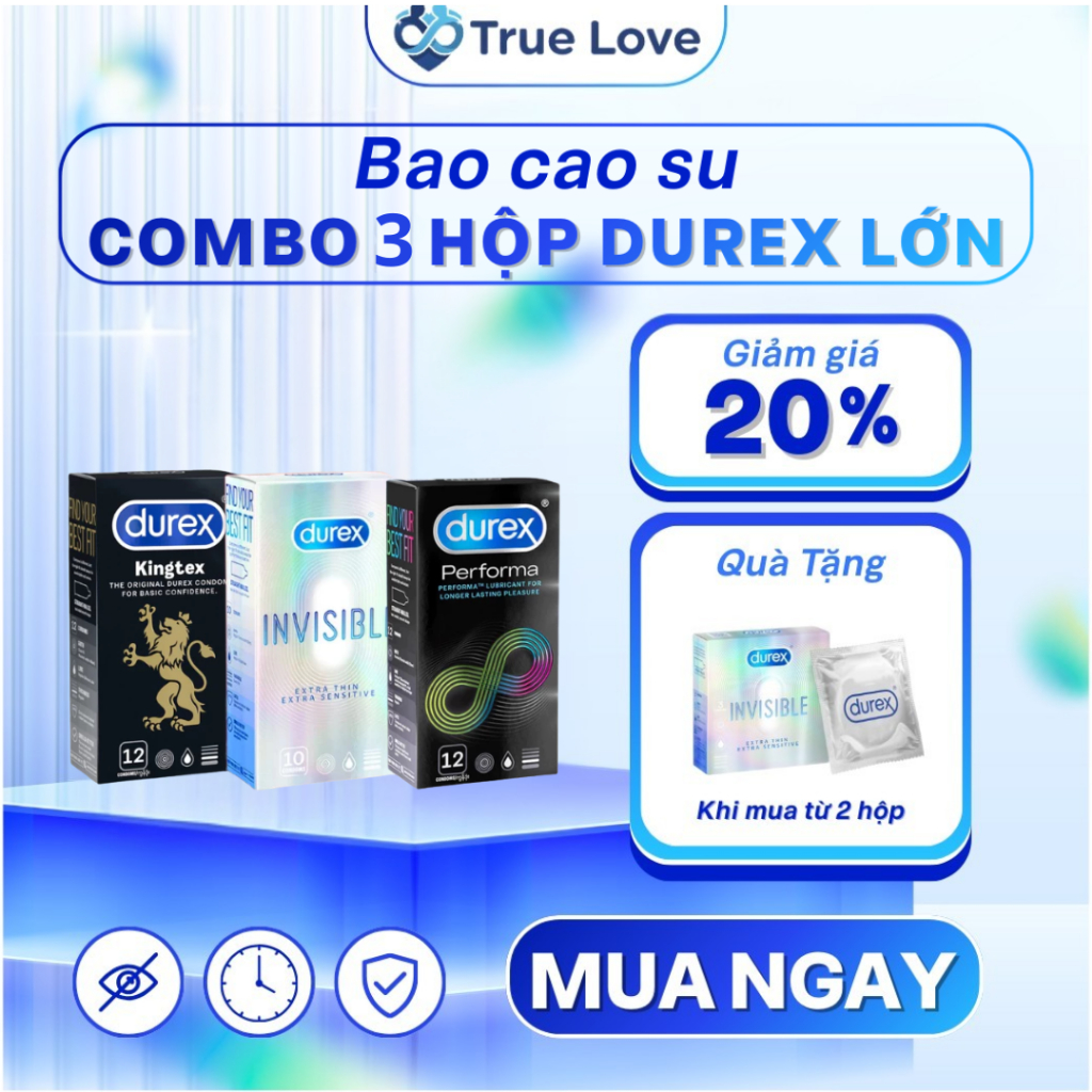 Combo Bao Cao Su Durex Siêu Mỏng, Kéo Dài Thời Gian, Ôm sát, Gân Gai Chính Hãng.