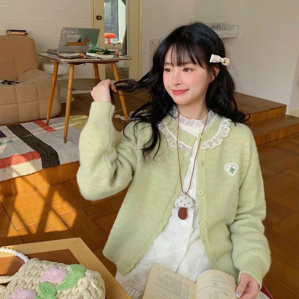 [SẴN] Áo khoác len nữ lông thỏ, áo khoác cardigan nữ màu hồng cổ trụ quý tộc sang chảnh | BigBuy360 - bigbuy360.vn