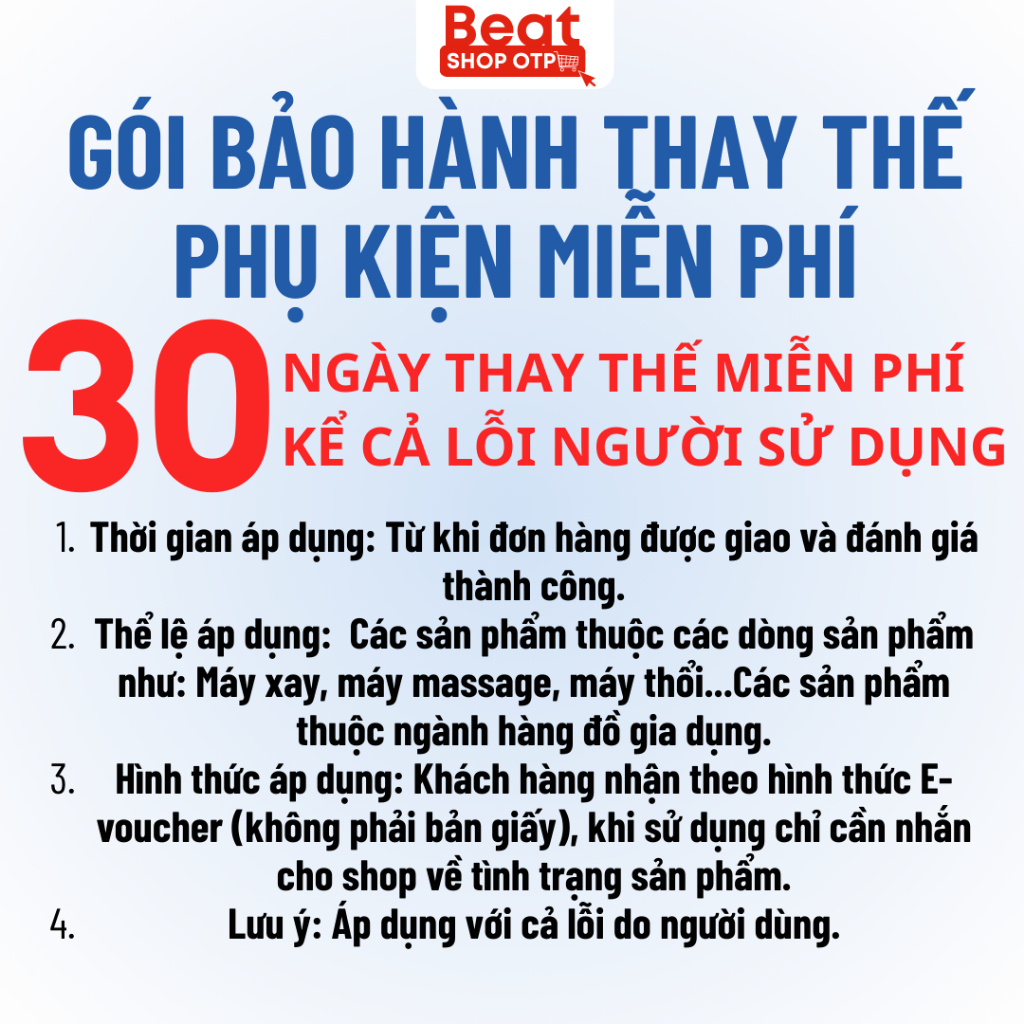 Gói Bảo Hành 30 Ngày KHÔNG CẦN GIỮ PHIẾU cho máy xay