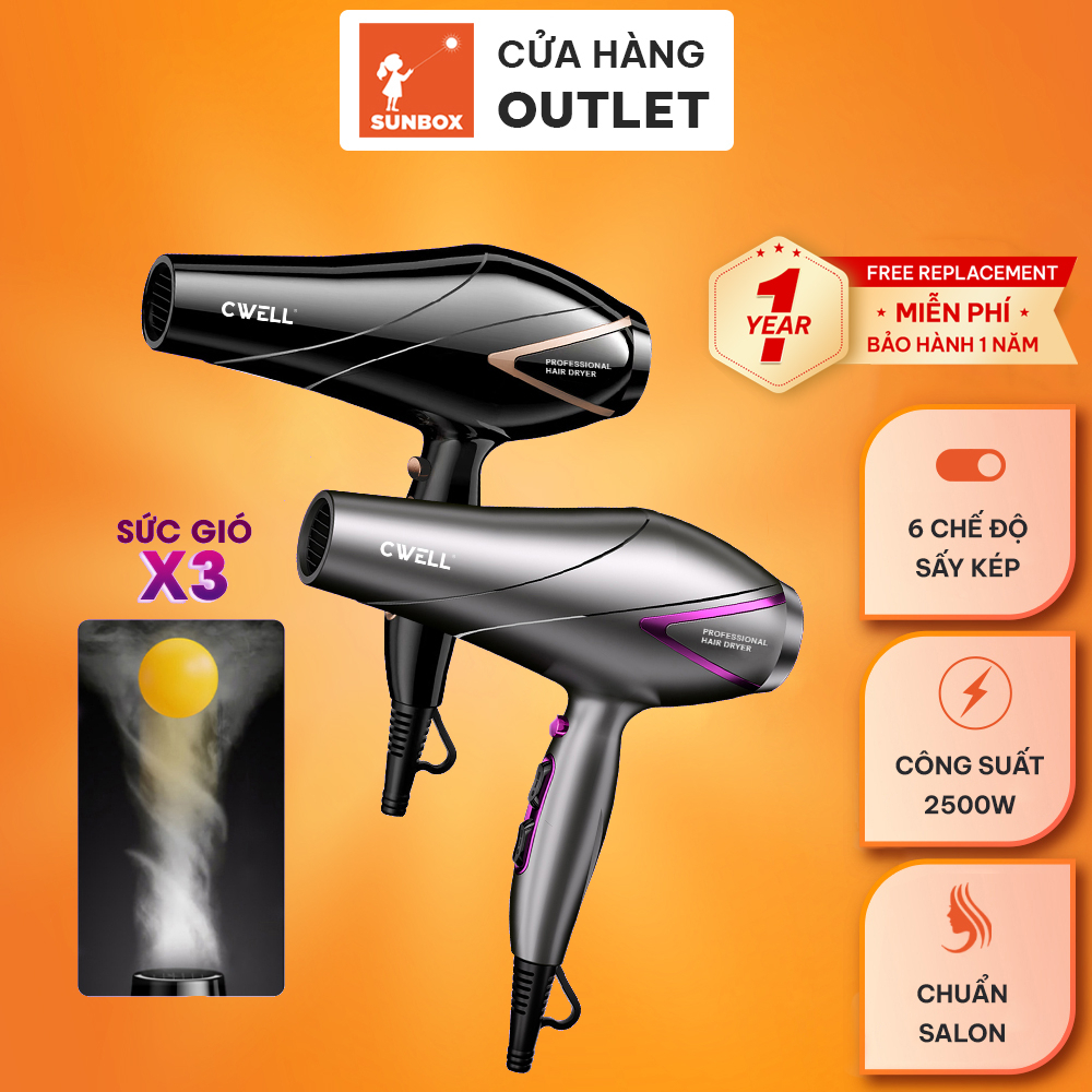 Máy sấy tóc công suất lớn CWELL C09HD 2500W, 6 chế độ sấy kép, sấy tóc nhanh khô chuẩn Salon