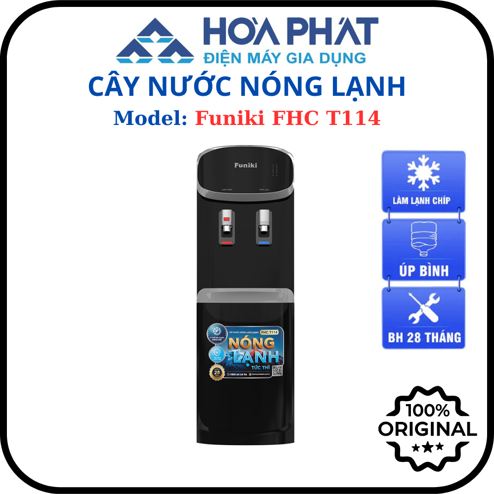 Cây Nước Nóng Lạnh Úp Bình Hòa Phát Funiki FHC T114 (mã thay thế HTL238) - Màu đen, 2 vòi riêng biệt