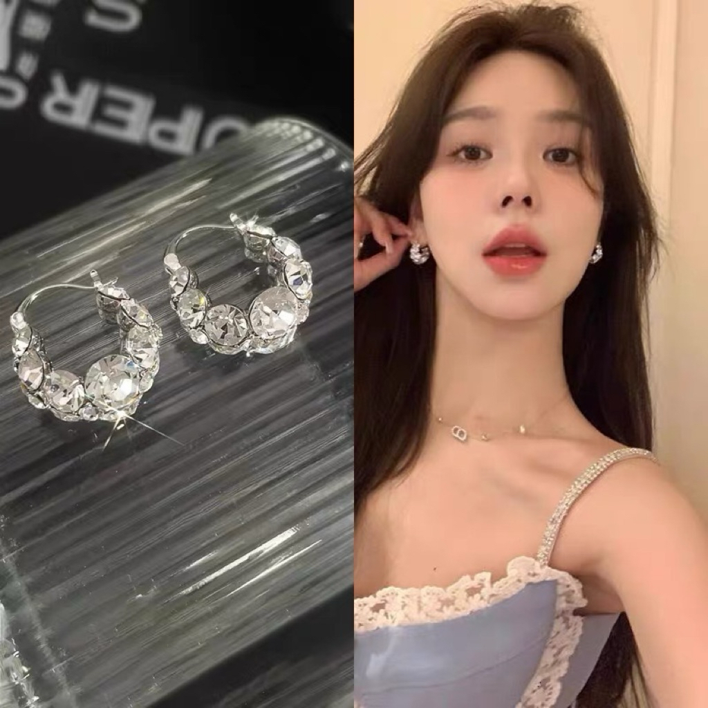 E211 Khuyên tai nữ khoanh thoi đính đá sáng đẹp