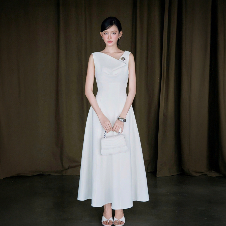 Đầm Nữ JOVEN Eira Dáng Dài Form A Cổ Đổ Lệch 1 Bên