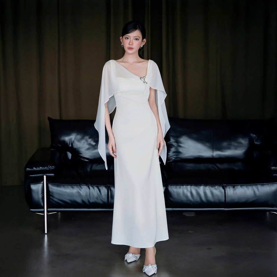 Đầm Nữ JOVEN Zura Silk Dáng Dài Phối Choàng Voan