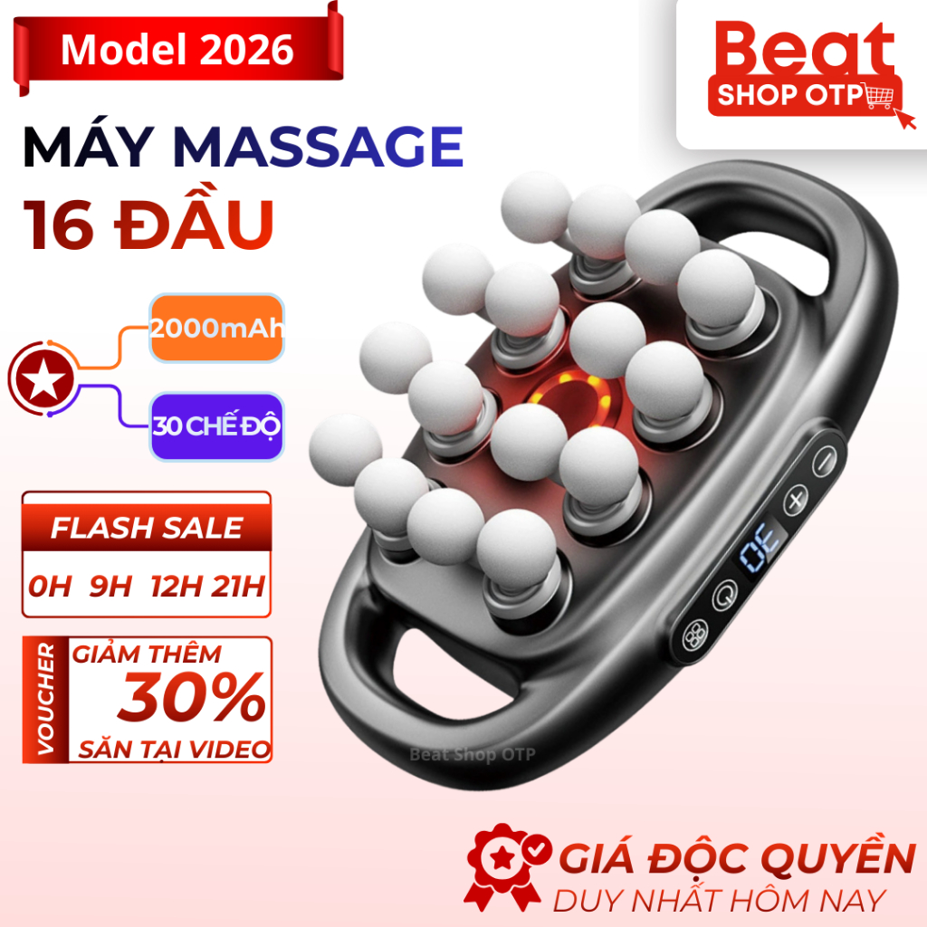 Máy Massage Cầm Tay 16 Đầu Cao Cấp Sạc Type-C - Máy Massage Toàn Thân 18 Cấp Độ Rung, Tự Ngắt Thông Minh