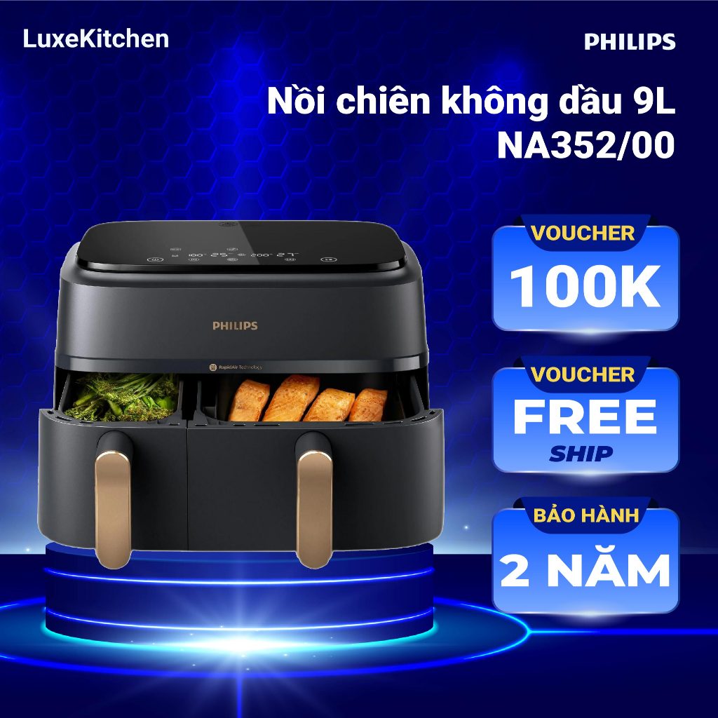 Nồi chiên không dầu điện tử Philips NA352 - dung tích 9L, bảo hành 2 năm | Hàng chính hãng