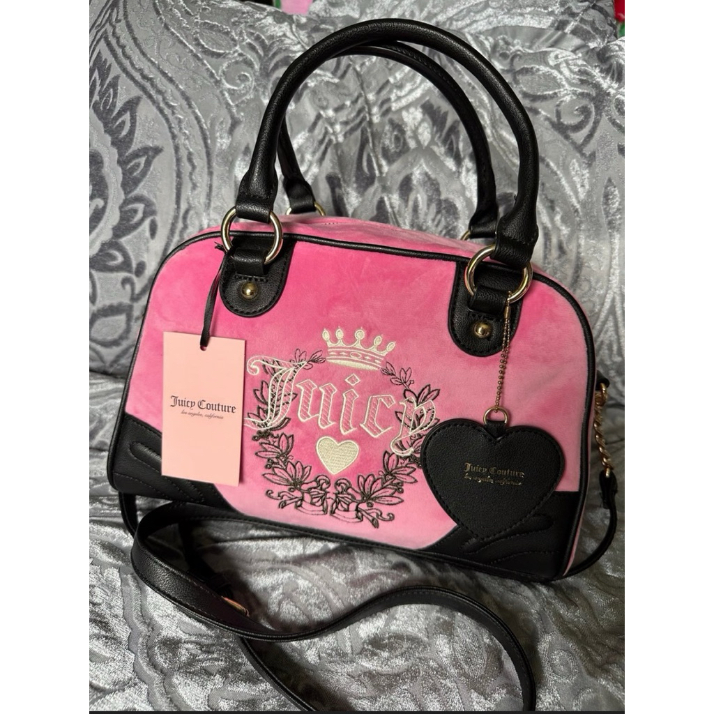 Độc quyền - Túi Juicy Couture bowler bản phối nhung da on web hơn 3 củ số lượng ít nguyên tag full