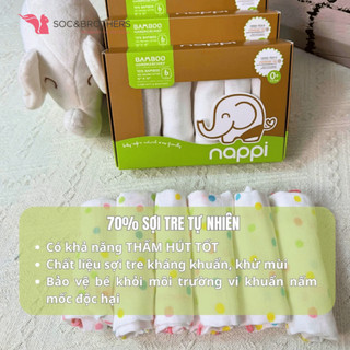 Khăn Sữa Sợi Tre Nappi Organic Cao Cấp Mềm Mịn Cho Bé KT 30x30cm (Hộp 6 Chiếc) - Soc&Brothers