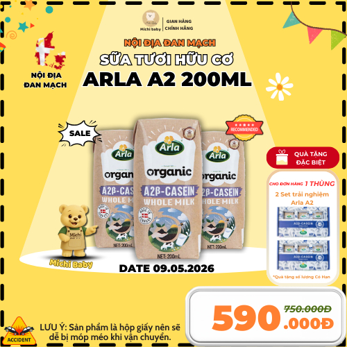 (Voucher 80k) - DATE 09/05/2026-  1 Thùng 20 Hộp Sữa Tươi UHT Hữu Cơ Đạm A2 Arla Đan Mạch 200ml - Mi