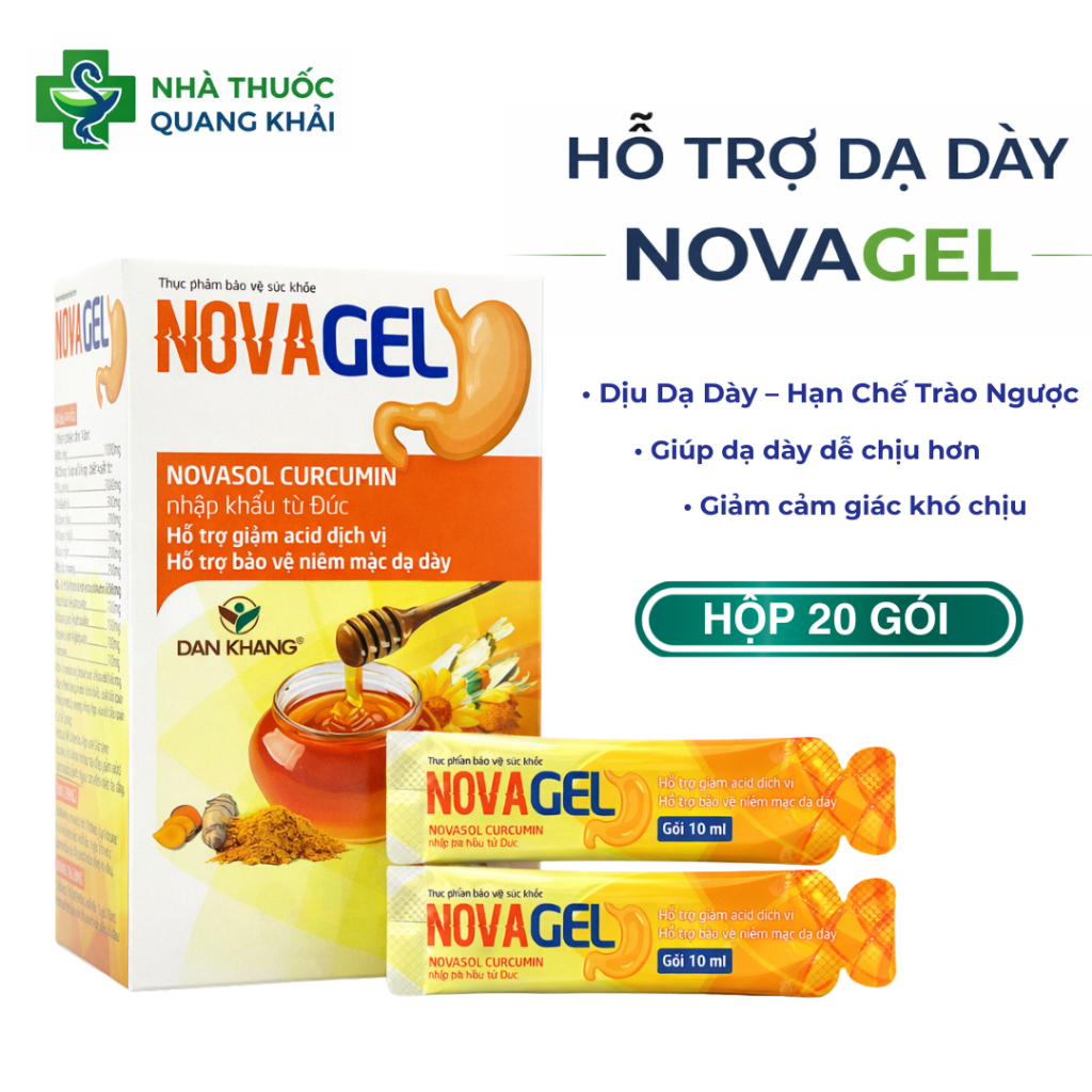 Gel Dạ Dày Novagel Dân Khang – Hỗ Trợ Dịu Dạ Dày, Hạn Chế Cảm Giác Trào Ngược, Ợ Chua, Hộp 20 Gói