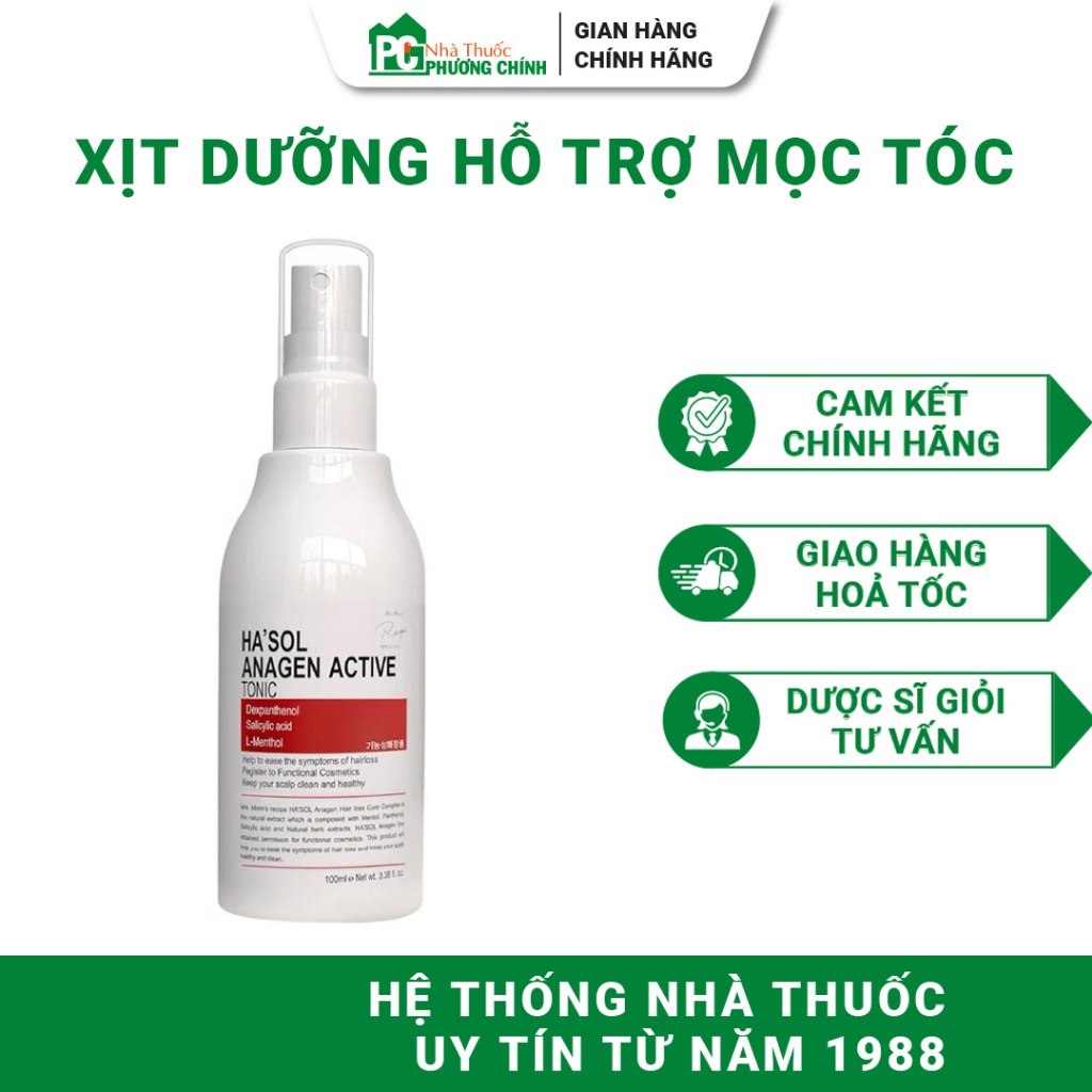Xịt Dưỡng Hỗ Trợ Mọc Tóc Hasol Anagen Active Tonic - Dành Cho Tóc Rụng Mỏng Yếu 100ml
