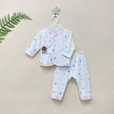 Bộ sơ sinh dài Bamboo đính handmade 1819