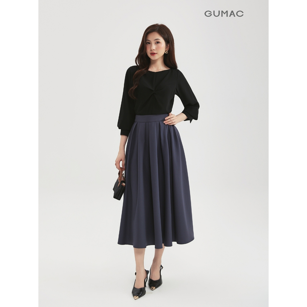 Chân Váy Xếp Ly Dáng Dài GUMAC Chân Váy Chữ A Lưng Cao Có Túi Vải Cotton Lạnh Cao Cấp LVE1001 | BigBuy360 - bigbuy360.vn