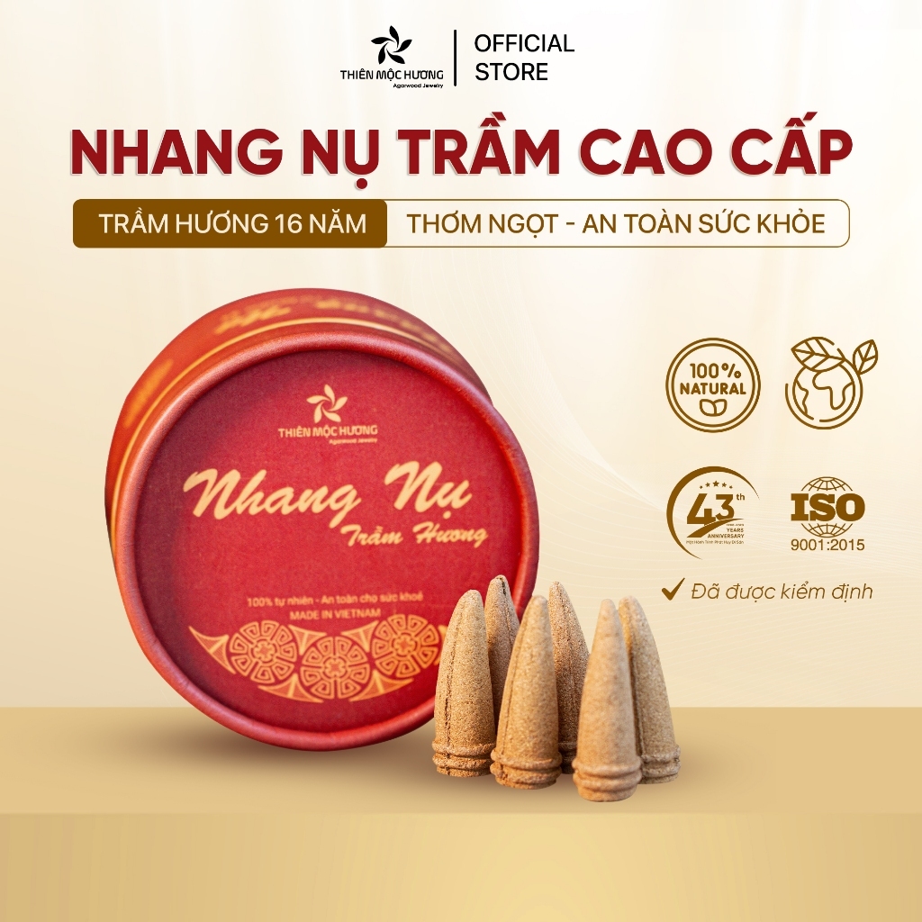 Nhang nụ trầm hương cao cấp, xông nhà, tẩy uế THIÊN MỘC HƯƠNG hộp 40 nụ khói ngược tích trầm 16 năm