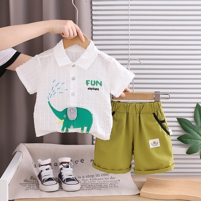 Set Áo So Mi Tay Ngắn Họa Tiết Voi Quần Đùi Cho Bé Trai 1-5 Tuổi MINTSCLOSET Quảng Châu - TN3713