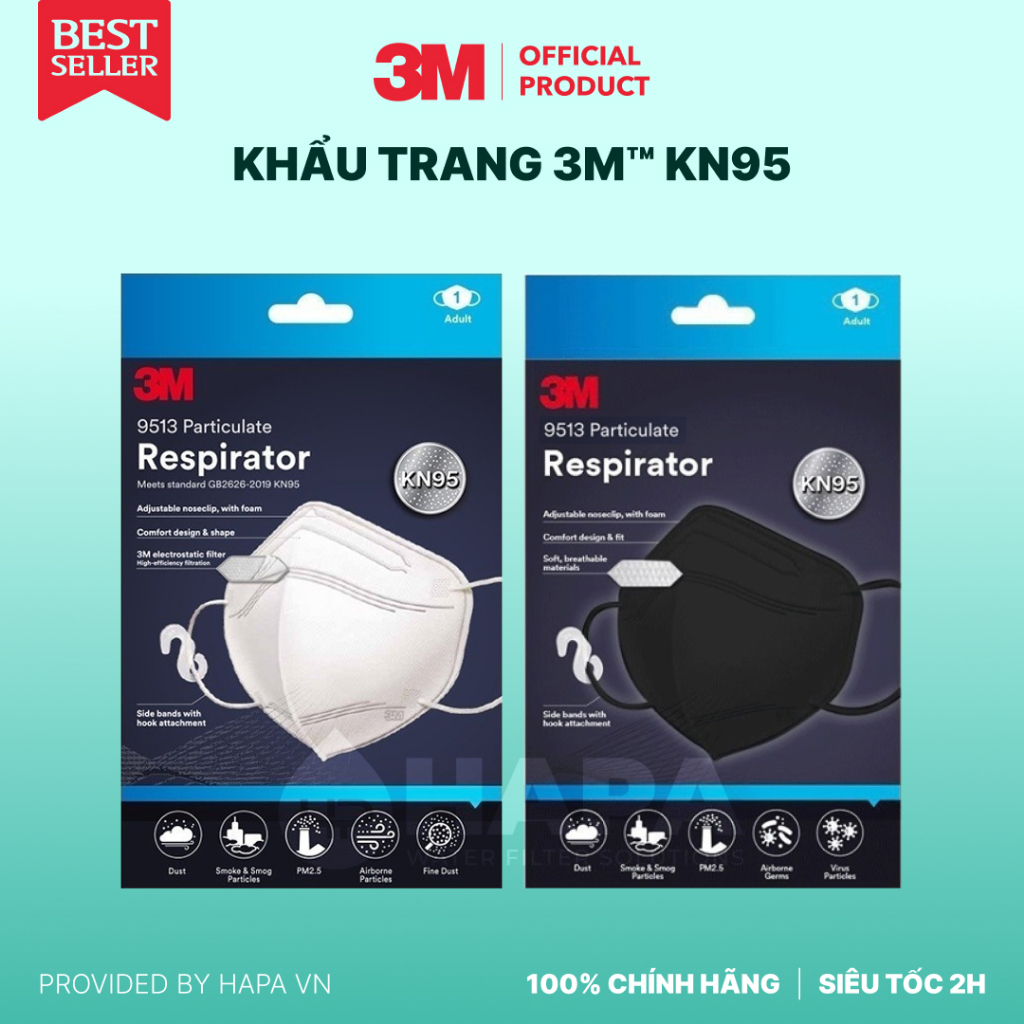 Khẩu Trang 3M KN95 9513 Chính Hãng 3M Nhập Khẩu, Khẩu Trang Y Tế 3D Mask Lọc Bụi Mịn PM2.5, Vi Khuẩn
