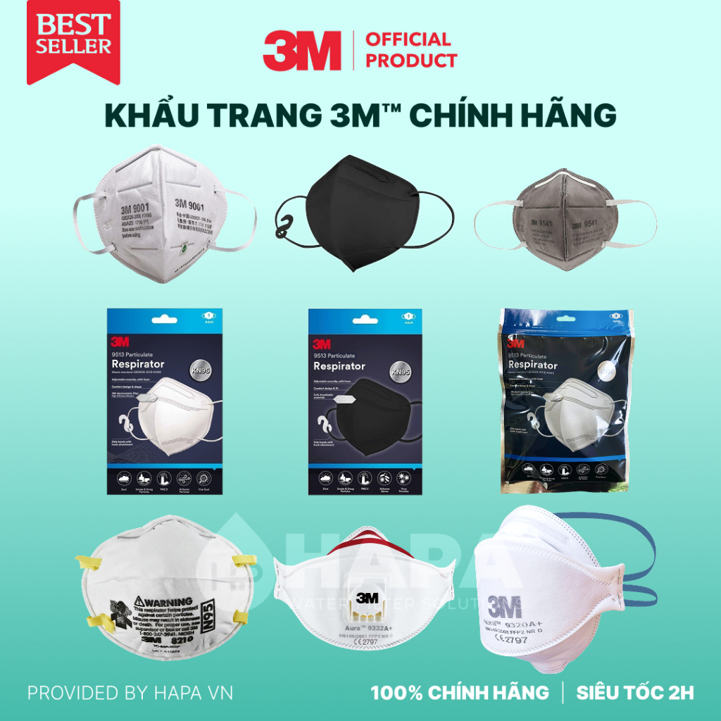 Khẩu Trang 3M Gói Lẻ 5 Cái, 100% Chính Hãng - Khẩu Trang Than Hoạt Tính 3M KN95 KF94 N95 N99 9001 95