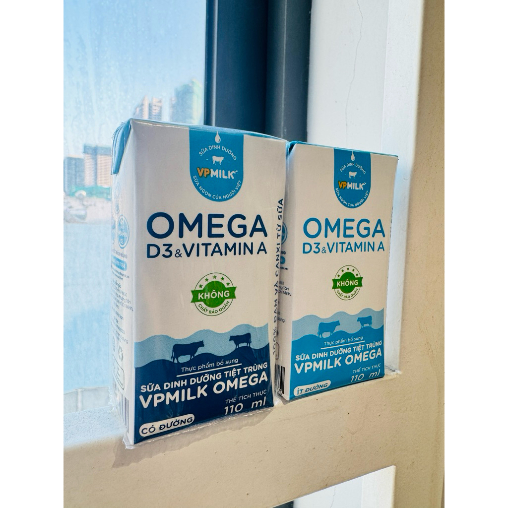 Thùng 48 hộp sữa Tiệt Trùng VPMilk Grow+/ VPMilk Omega Vị Ít Đường + Có Đường 180ml (Mix ngẫu nhiên)