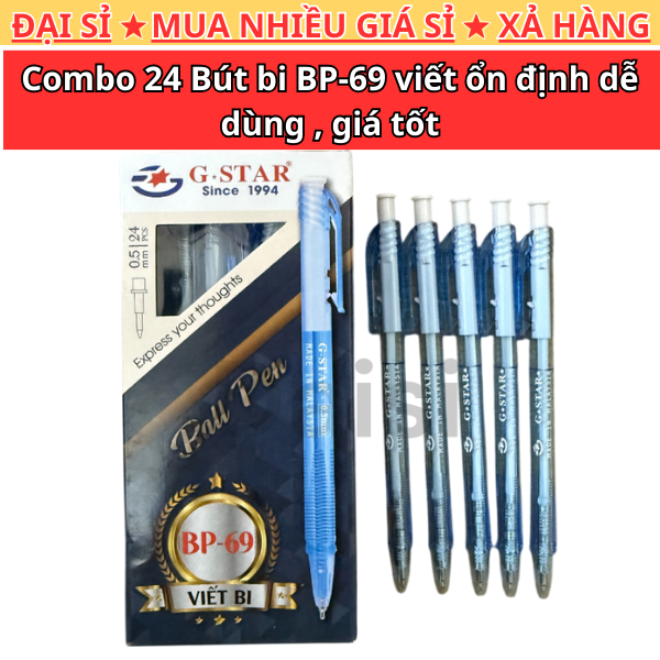 Combo 24 Cây bút bi BP-69 bút viết tay mực trơn dùng học sinh sinh viên nhân viên văn phòng ghi chép