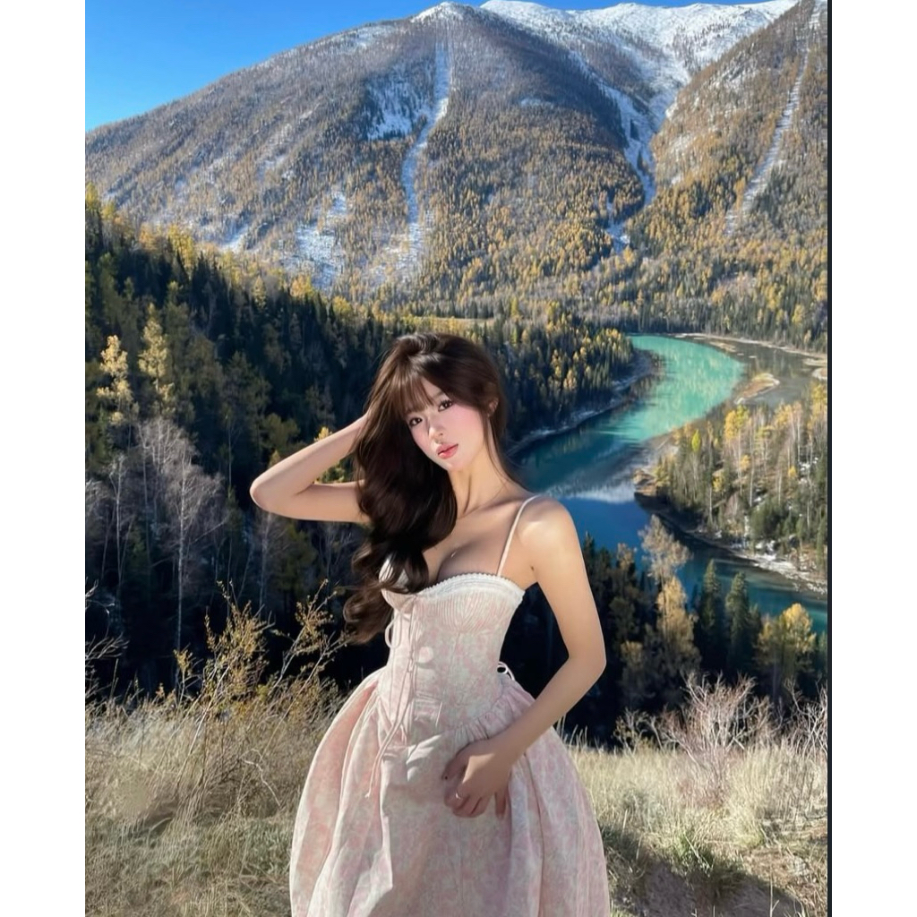 váy hoa 2 dây cúp ngực dáng dài tiểu thư nàng thơ wyn anh mặc