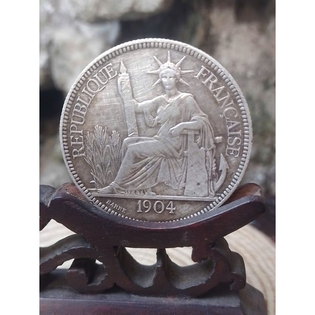 Sưu tầm 1 xu bạc cổ 1 Piastre Đông Dương (Indochine) 1904