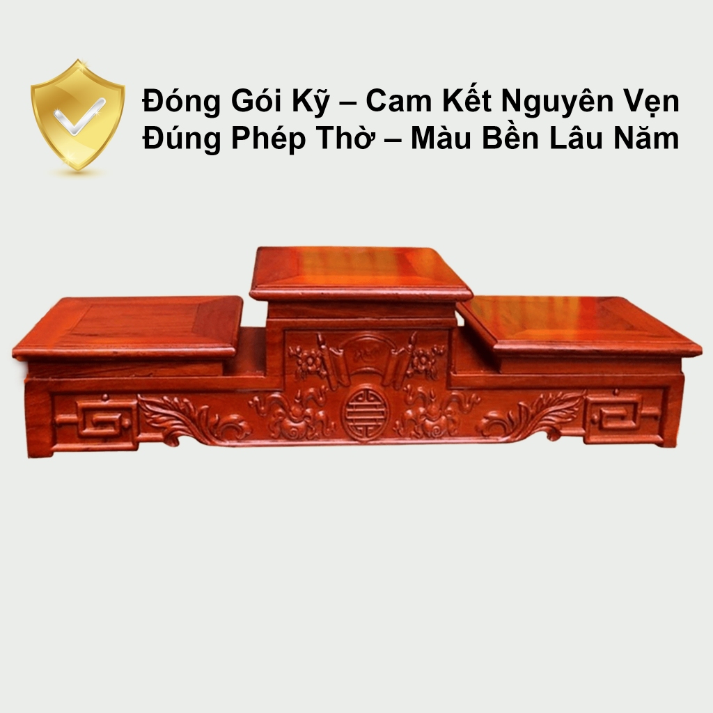 Tam Sơn Kê Ban Thần Tài , Ban Thờ - Tam Cấp Kê Bát Hương, Tam Sơn Màu Đỏ Cánh Gián  - Đồ Thờ Cúng Gỗ