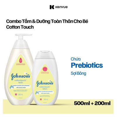 Bộ 2 Sữa tắm gội toàn thân & Sữa Dưỡng ẩm Johnson’s Baby Cotton Touch 500ml + 200ml