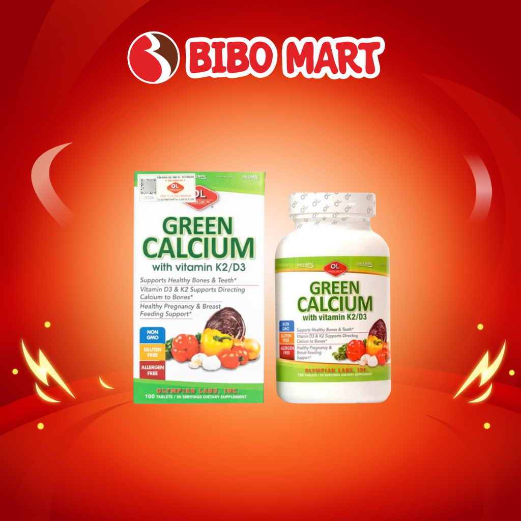 [KOL] Canxi Hữu Cơ Olympian Labs Green Calcium Dễ Hấp Thu Hạn Chế Nóng Trong 100 Viên - Bibo Mart