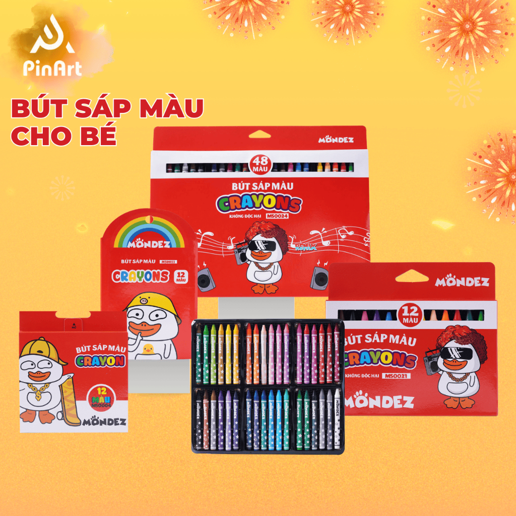 Bút Sáp Màu Cho Bé Tập Tô MONDEZ 12-48 Màu Tươi Sáng, Bám Giấy Tốt, Ít Vụ An Toàn Cho Bé Tập Tô